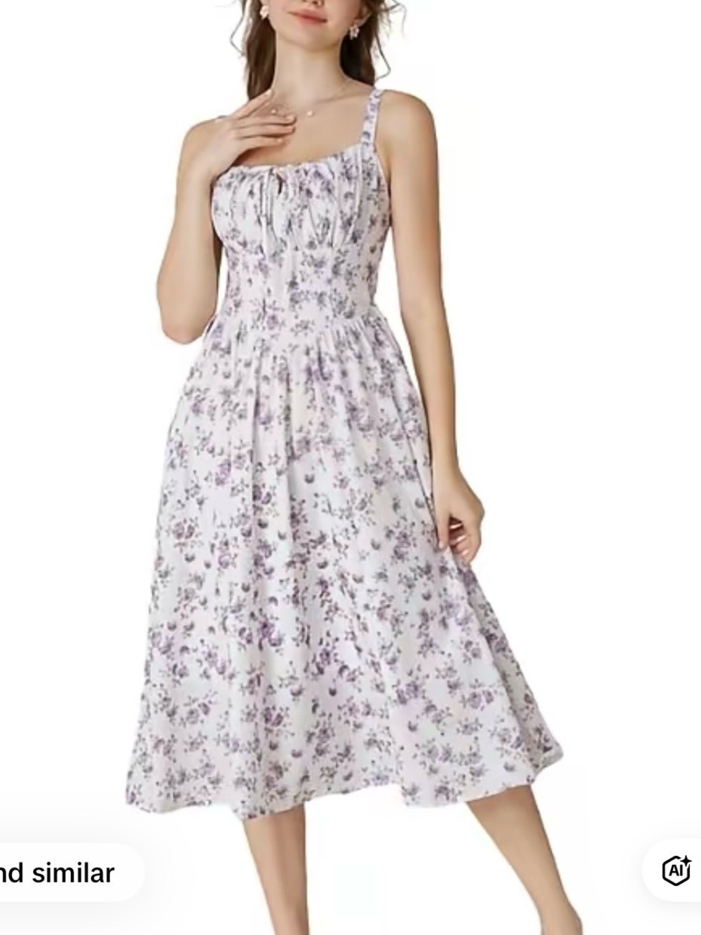 Grace Karin Floral Milkmaid Sundress with Smocked Bodice - White & Lavender NEW